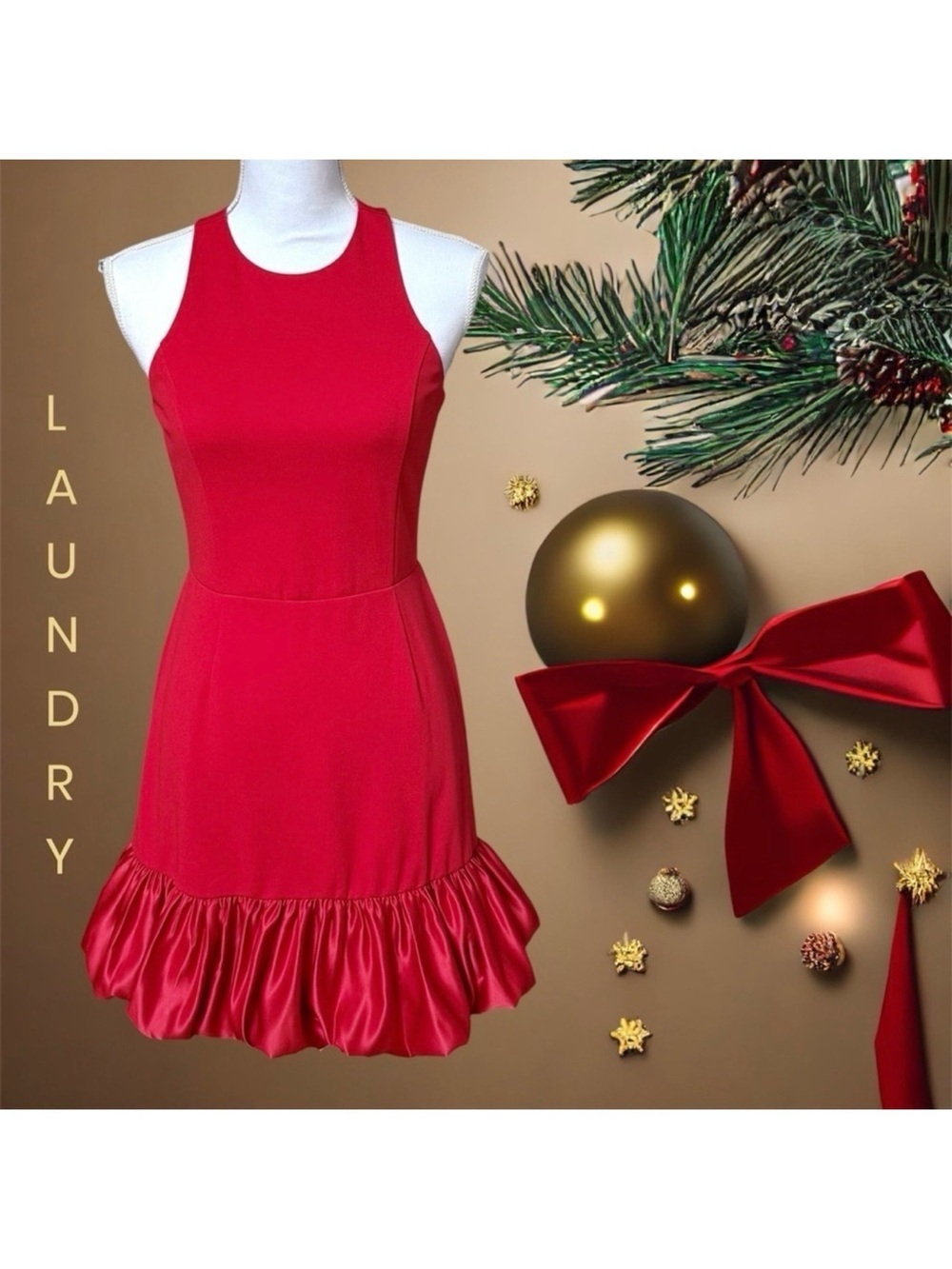 ❤️LAUNDRY Red Party Holiday Sleeveless Dress Fitted Size 2 NWT